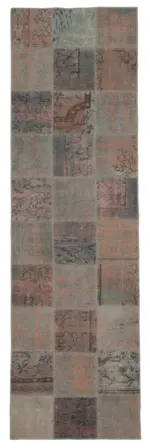 Patchwork Gri Pamuk Üzerine Yün El Dokuma Kilim-088x295