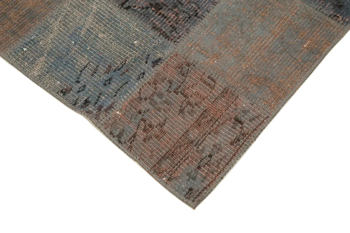 Patchwork Gri Pamuk Üzerine Yün El Dokuma Kilim-088x295 - Görsel 4