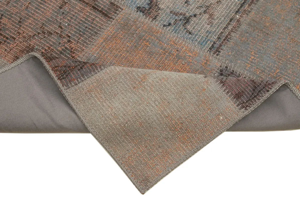 Patchwork Gri Pamuk Üzerine Yün El Dokuma Kilim-088x295 - Görsel 6