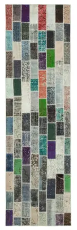 Patchwork Multi Pamuk Üzerine Yün El Dokuma Kilim-095x318