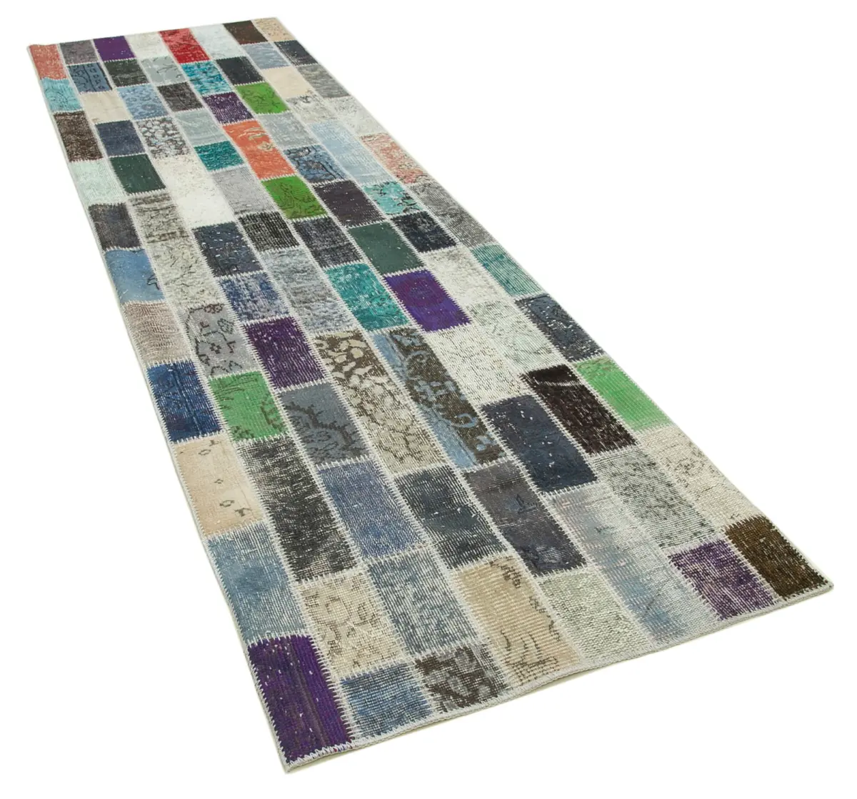 Patchwork Multi Pamuk Üzerine Yün El Dokuma Kilim-095x318 - Görsel 2