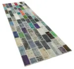 Patchwork Multi Pamuk Üzerine Yün El Dokuma Kilim-095x318 - Görsel 2