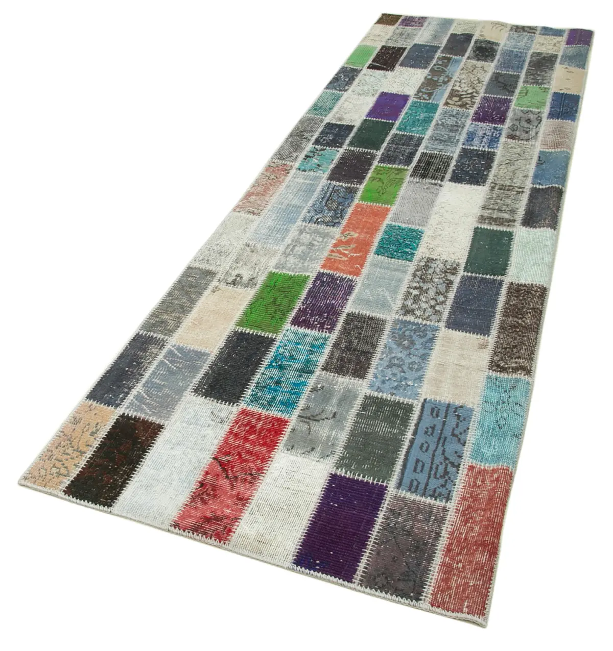 Patchwork Multi Pamuk Üzerine Yün El Dokuma Kilim-095x318 - Görsel 3