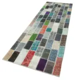 Patchwork Multi Pamuk Üzerine Yün El Dokuma Kilim-095x318 - Görsel 3
