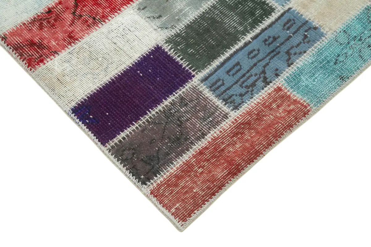 Patchwork Multi Pamuk Üzerine Yün El Dokuma Kilim-095x318 - Görsel 4