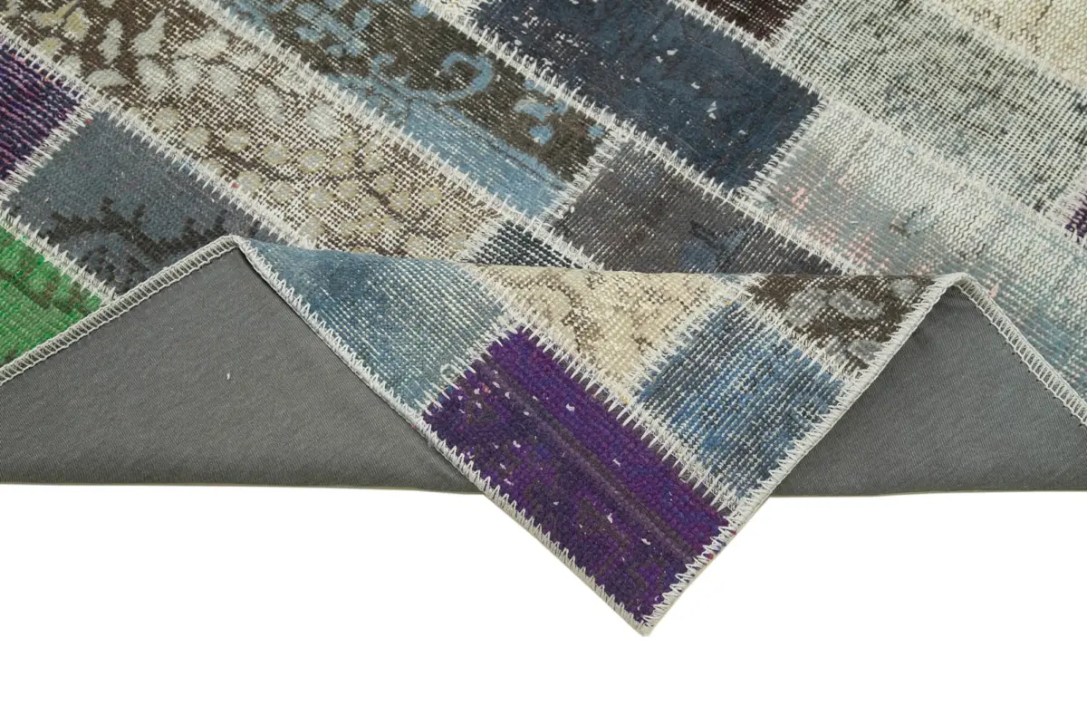 Patchwork Multi Pamuk Üzerine Yün El Dokuma Kilim-095x318 - Görsel 6
