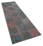 Patchwork Mavi Pamuk Üzerine Yün El Dokuma Kilim-088x300 - Görsel 2