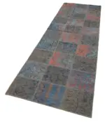 Patchwork Mavi Pamuk Üzerine Yün El Dokuma Kilim-088x300 - Görsel 3