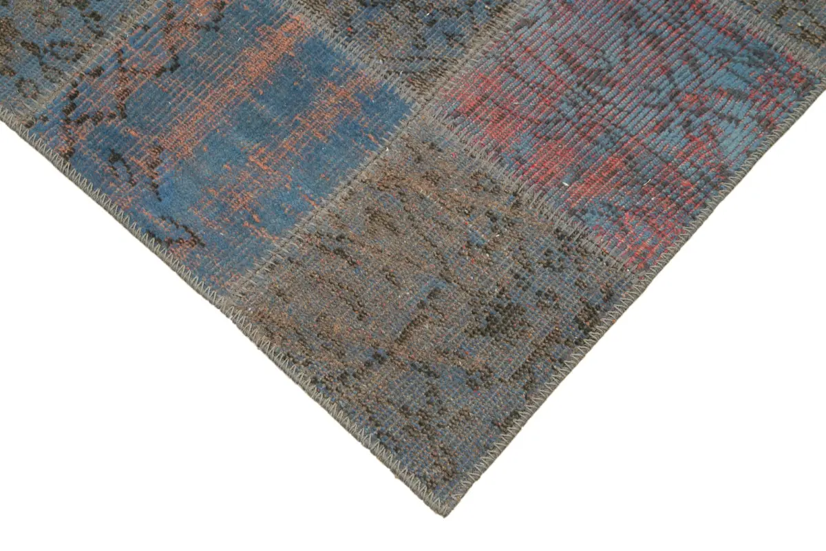 Patchwork Mavi Pamuk Üzerine Yün El Dokuma Kilim-088x300 - Görsel 4