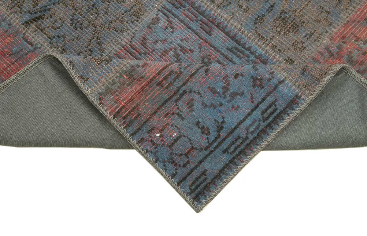 Patchwork Mavi Pamuk Üzerine Yün El Dokuma Kilim-088x300 - Görsel 6