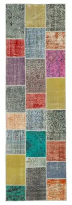 Patchwork Multi Pamuk Üzerine Yün El Dokuma Kilim-093x297