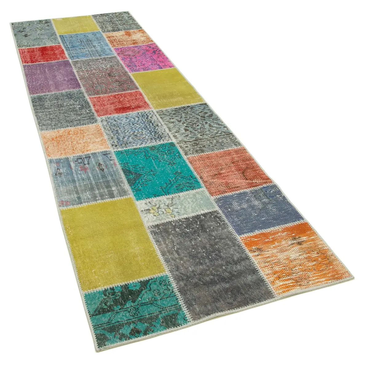 Patchwork Multi Pamuk Üzerine Yün El Dokuma Kilim-093x297 - Görsel 2