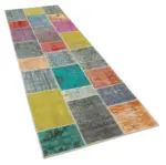 Patchwork Multi Pamuk Üzerine Yün El Dokuma Kilim-093x297 - Görsel 2