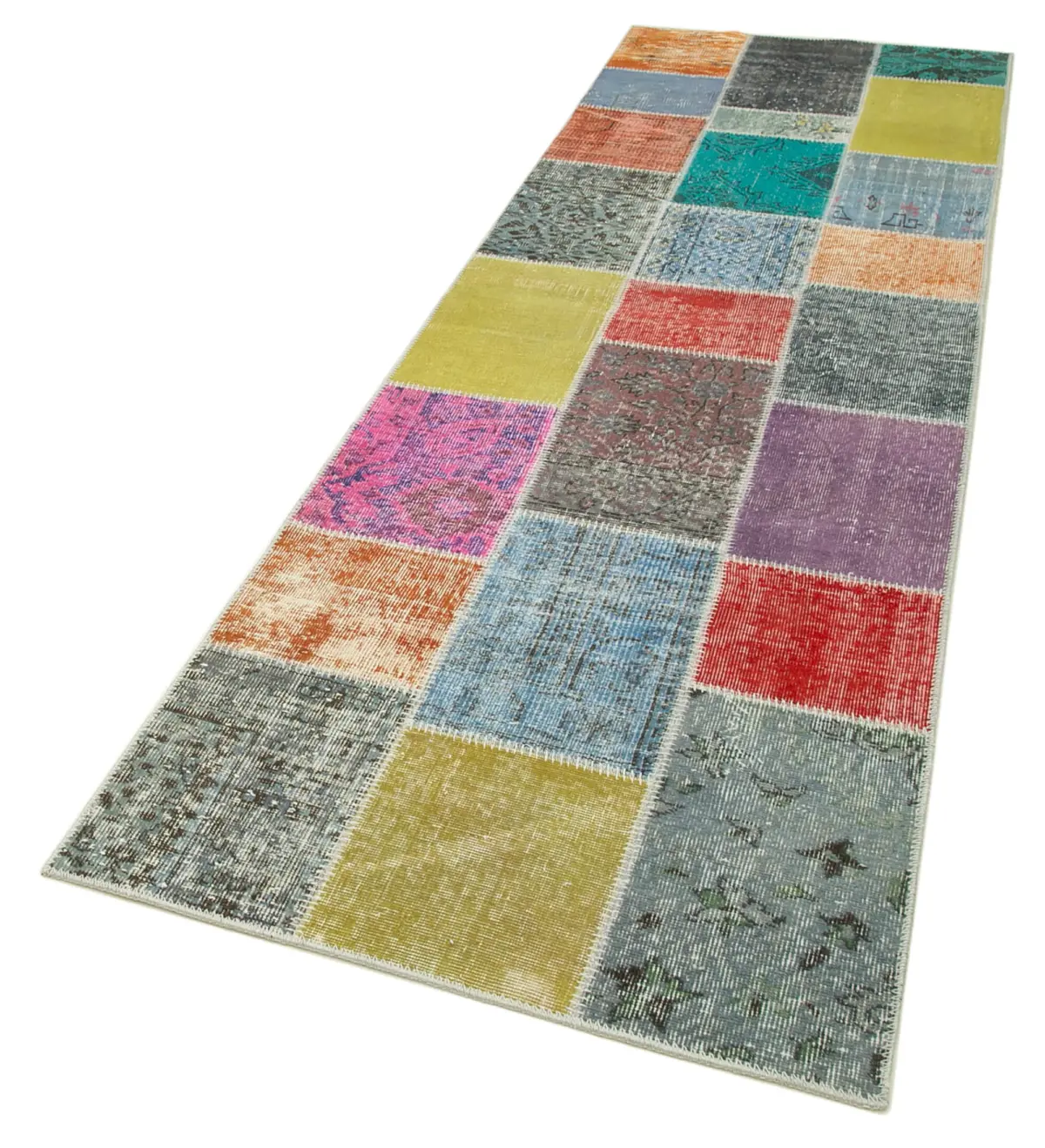 Patchwork Multi Pamuk Üzerine Yün El Dokuma Kilim-093x297 - Görsel 3