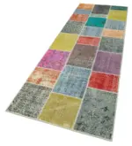 Patchwork Multi Pamuk Üzerine Yün El Dokuma Kilim-093x297 - Görsel 3