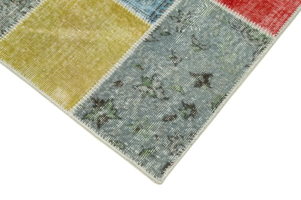 Patchwork Multi Pamuk Üzerine Yün El Dokuma Kilim-093x297 - Görsel 4