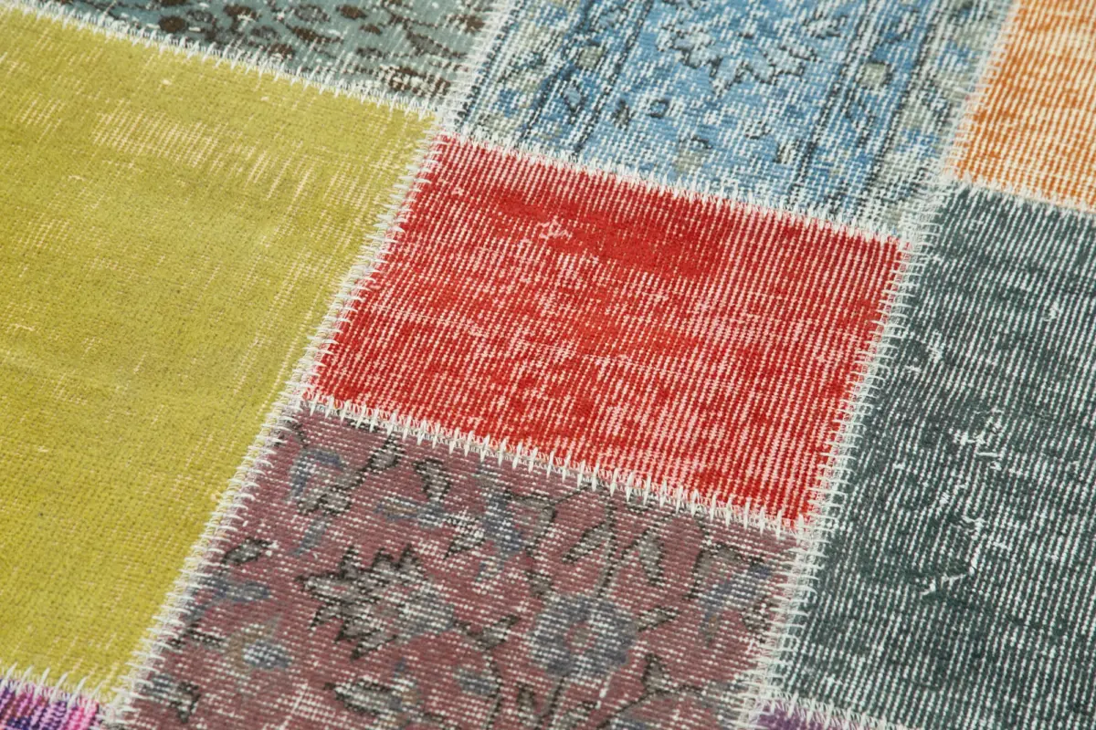 Patchwork Multi Pamuk Üzerine Yün El Dokuma Kilim-093x297 - Görsel 5
