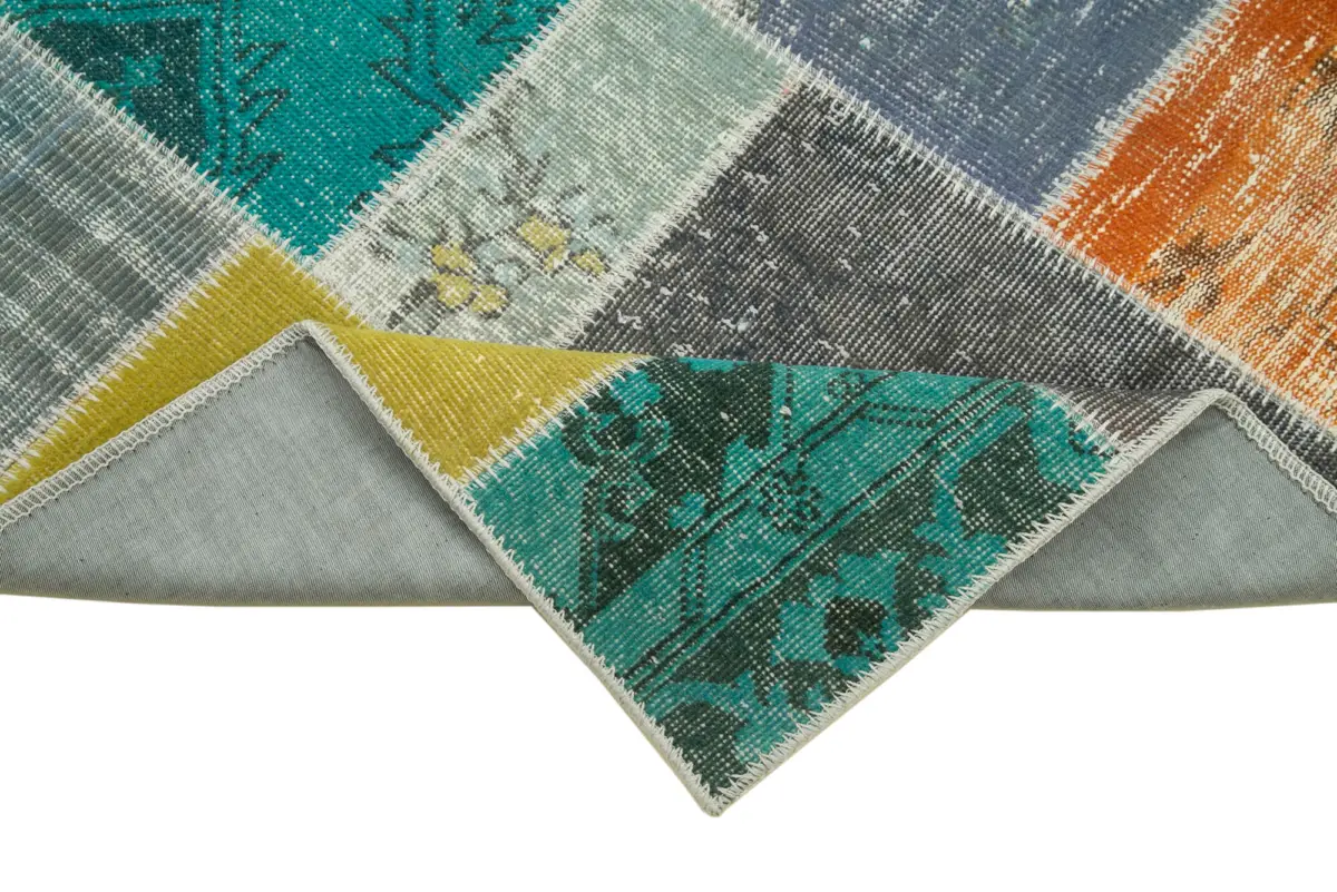 Patchwork Multi Pamuk Üzerine Yün El Dokuma Kilim-093x297 - Görsel 6