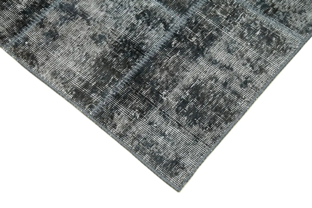 Patchwork Gri Pamuk Üzerine Yün El Dokuma Kilim-085x306 - Görsel 4