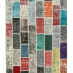 Patchwork Multi Pamuk Üzerine Yün El Dokuma Kilim-098x308