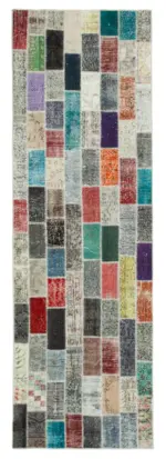 Patchwork Multi Pamuk Üzerine Yün El Dokuma Kilim-098x308