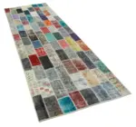 Patchwork Multi Pamuk Üzerine Yün El Dokuma Kilim-098x308 - Görsel 2