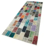 Patchwork Multi Pamuk Üzerine Yün El Dokuma Kilim-098x308 - Görsel 3