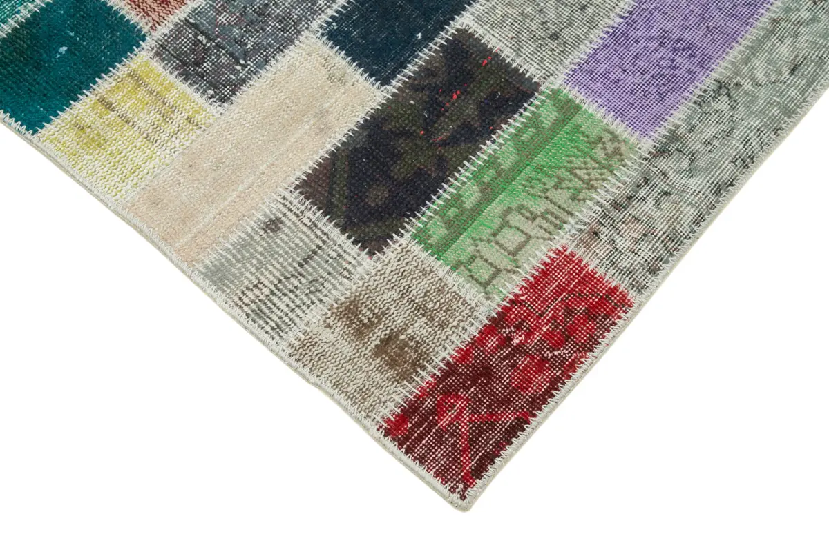 Patchwork Multi Pamuk Üzerine Yün El Dokuma Kilim-098x308 - Görsel 4