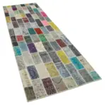 Patchwork Multi Pamuk Üzerine Yün El Dokuma Kilim-097x305 - Görsel 2
