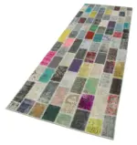 Patchwork Multi Pamuk Üzerine Yün El Dokuma Kilim-097x305 - Görsel 3