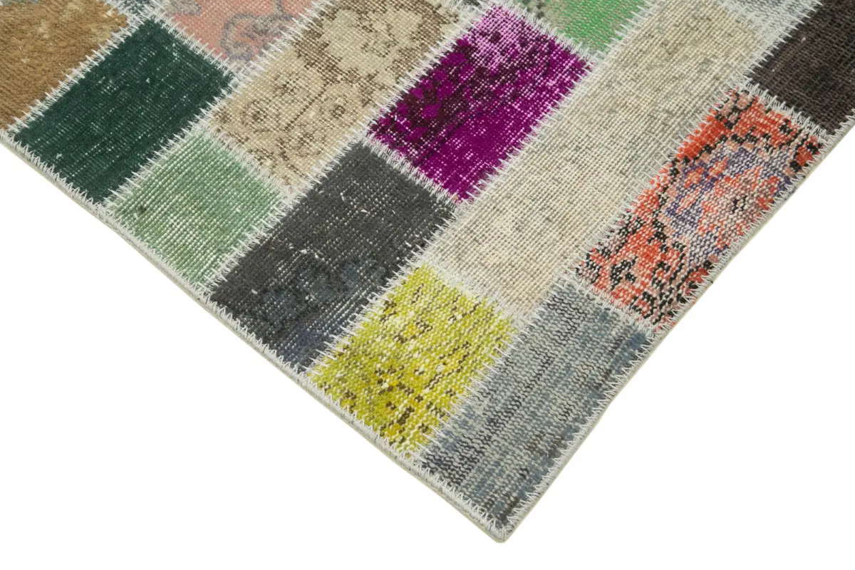 Patchwork Multi Pamuk Üzerine Yün El Dokuma Kilim-097x305 - Görsel 4