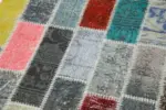 Patchwork Multi Pamuk Üzerine Yün El Dokuma Kilim-097x305 - Görsel 5