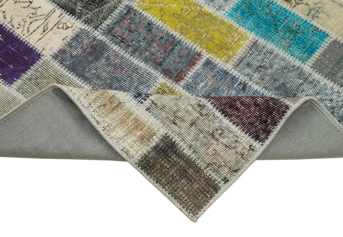 Patchwork Multi Pamuk Üzerine Yün El Dokuma Kilim-097x305 - Görsel 6