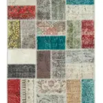 Patchwork Multi Pamuk Üzerine Yün El Dokuma Kilim-087x293