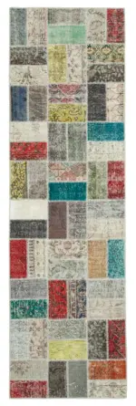 Patchwork Multi Pamuk Üzerine Yün El Dokuma Kilim-087x293