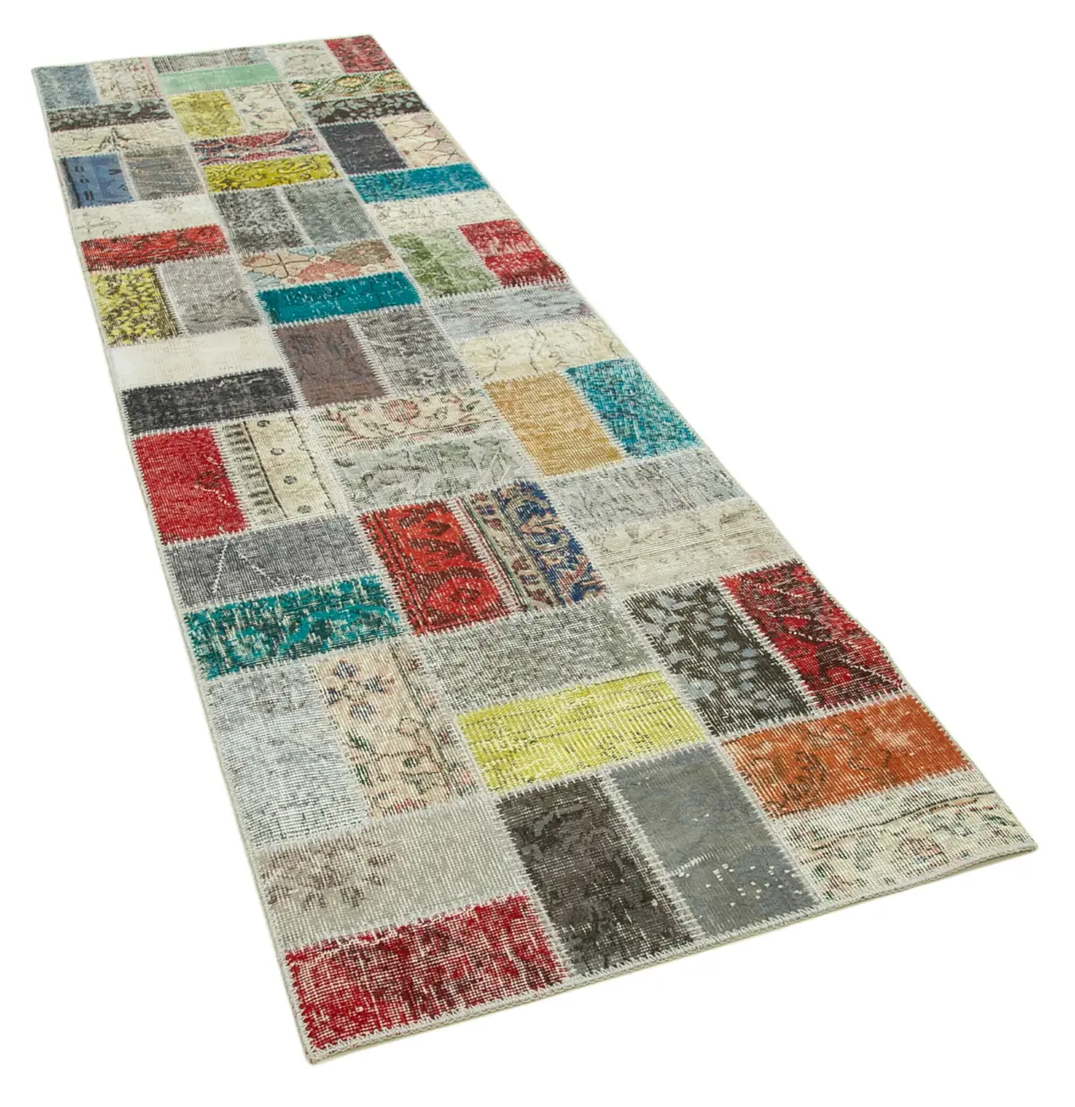 Patchwork Multi Pamuk Üzerine Yün El Dokuma Kilim-087x293 - Görsel 2