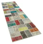 Patchwork Multi Pamuk Üzerine Yün El Dokuma Kilim-087x293 - Görsel 2