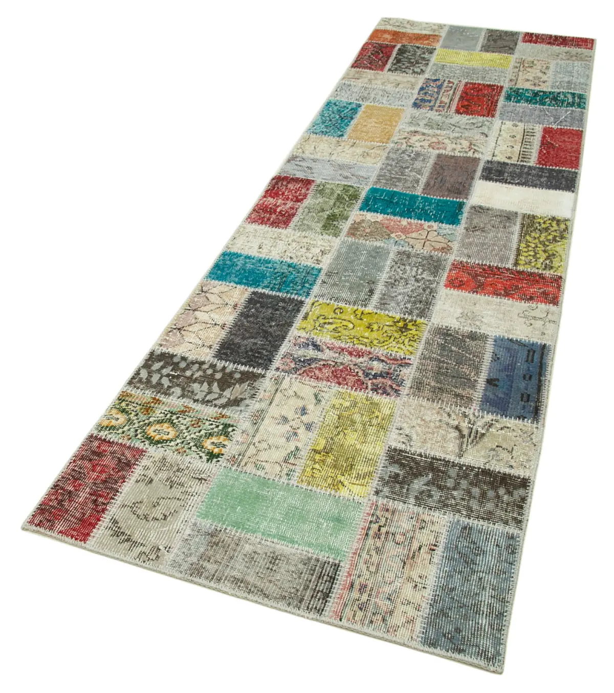 Patchwork Multi Pamuk Üzerine Yün El Dokuma Kilim-087x293 - Görsel 3