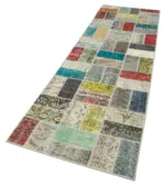 Patchwork Multi Pamuk Üzerine Yün El Dokuma Kilim-087x293 - Görsel 3