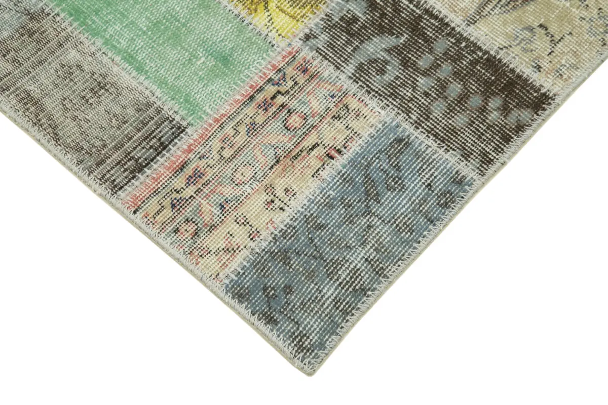 Patchwork Multi Pamuk Üzerine Yün El Dokuma Kilim-087x293 - Görsel 4