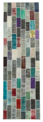 Patchwork Multi Pamuk Üzerine Yün El Dokuma Kilim-095x305