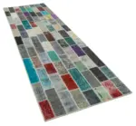 Patchwork Multi Pamuk Üzerine Yün El Dokuma Kilim-095x305 - Görsel 2
