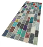 Patchwork Multi Pamuk Üzerine Yün El Dokuma Kilim-095x305 - Görsel 3