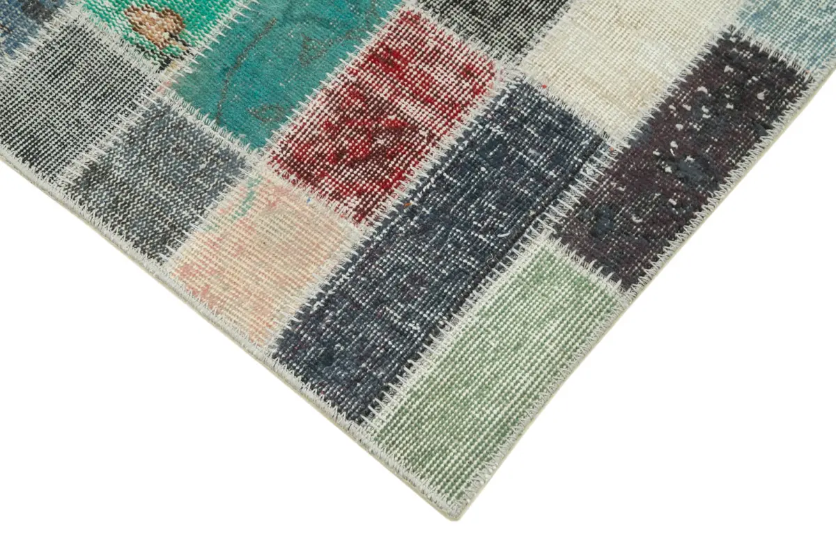 Patchwork Multi Pamuk Üzerine Yün El Dokuma Kilim-095x305 - Görsel 4