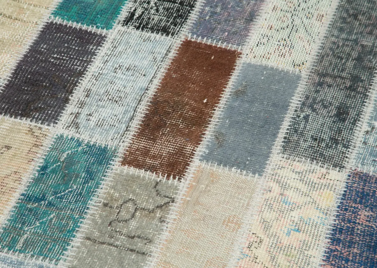 Patchwork Multi Pamuk Üzerine Yün El Dokuma Kilim-095x305 - Görsel 5