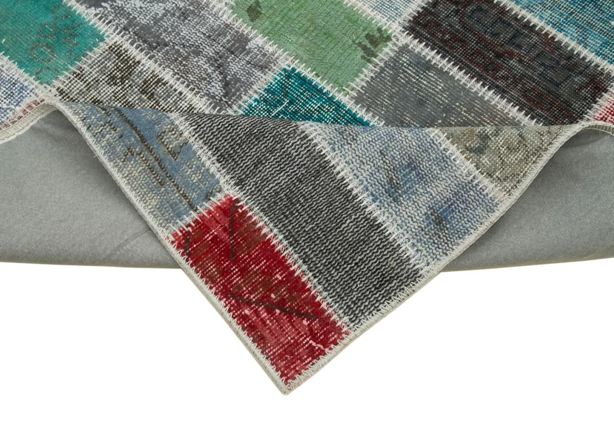 Patchwork Multi Pamuk Üzerine Yün El Dokuma Kilim-095x305 - Görsel 6