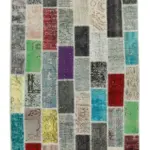Patchwork Mavi Pamuk Üzerine Yün El Dokuma Kilim-098x314