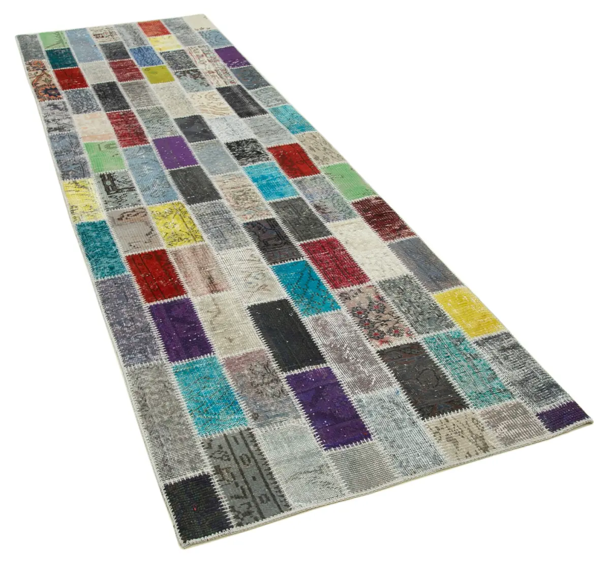 Patchwork Mavi Pamuk Üzerine Yün El Dokuma Kilim-098x314 - Görsel 2