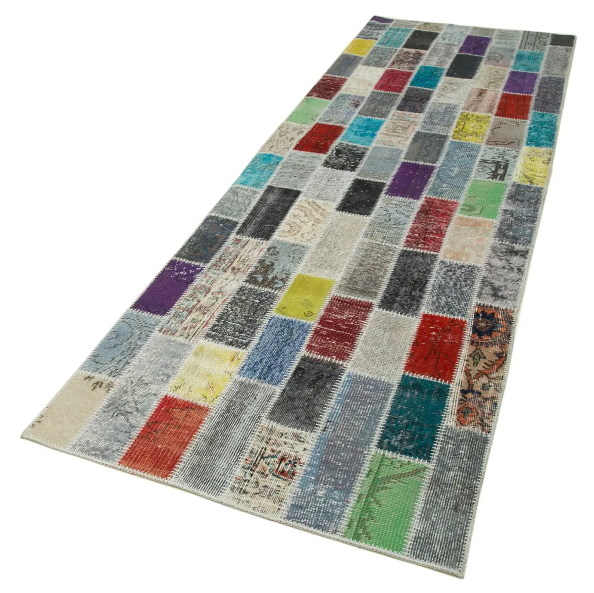 Patchwork Mavi Pamuk Üzerine Yün El Dokuma Kilim-098x314 - Görsel 3