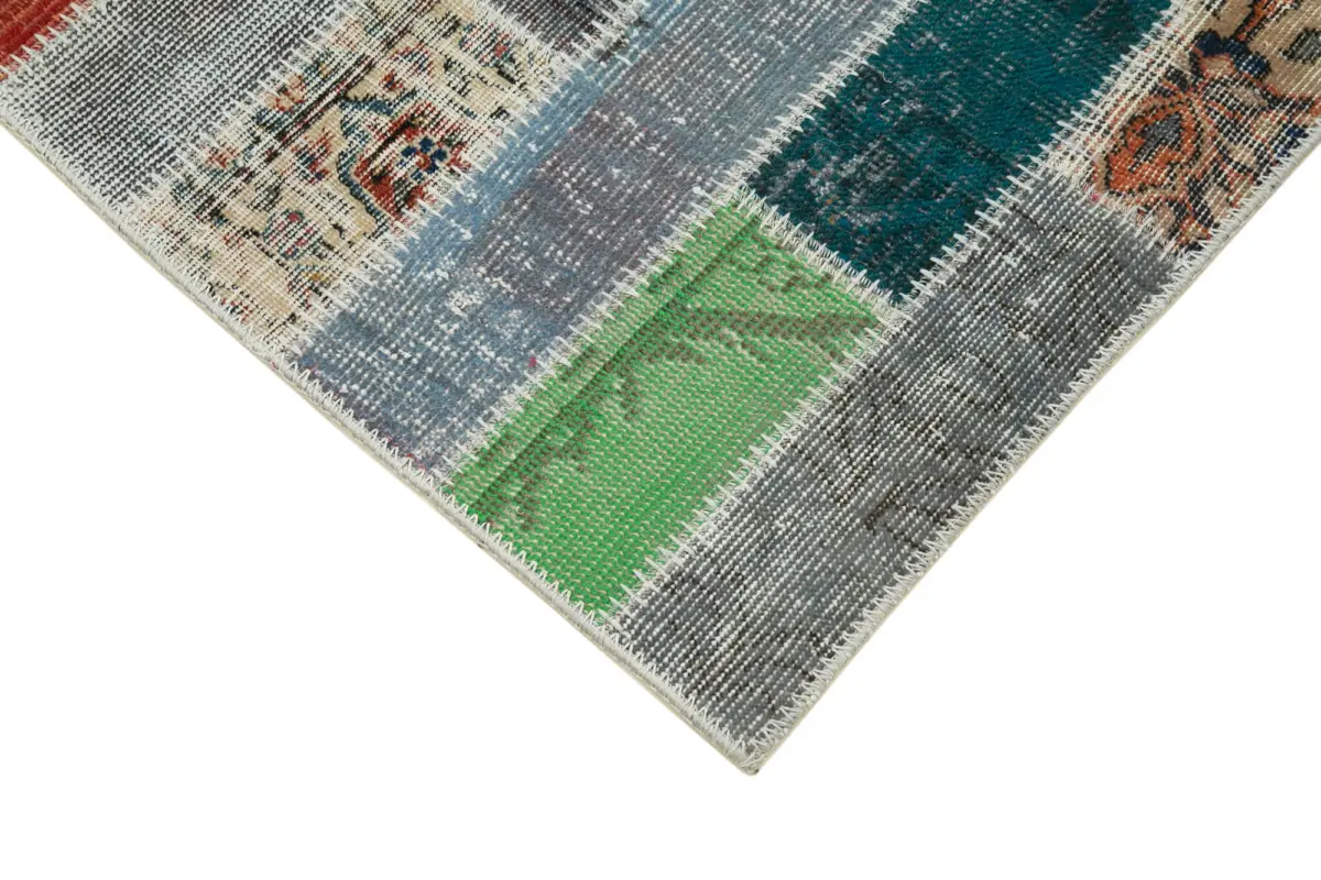 Patchwork Mavi Pamuk Üzerine Yün El Dokuma Kilim-098x314 - Görsel 4